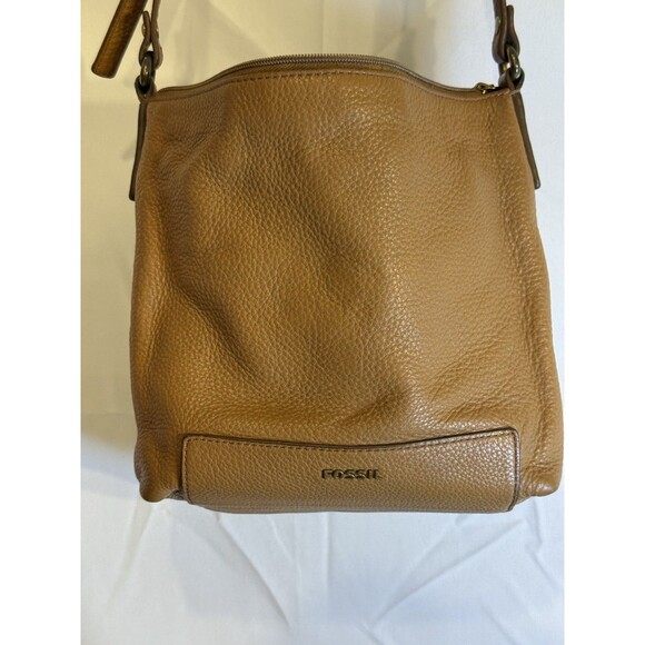 Fossil Crossbody Purse Bucket Bag Fiona Lt. Tan  Cowhide Leather 9X8X4 - Picture 2 of 16